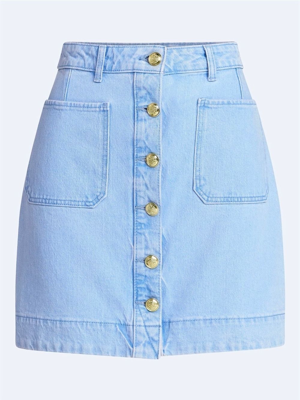 Free Assembly Women’s Blue Solid Denim Mini Skirt Button Front Pockets